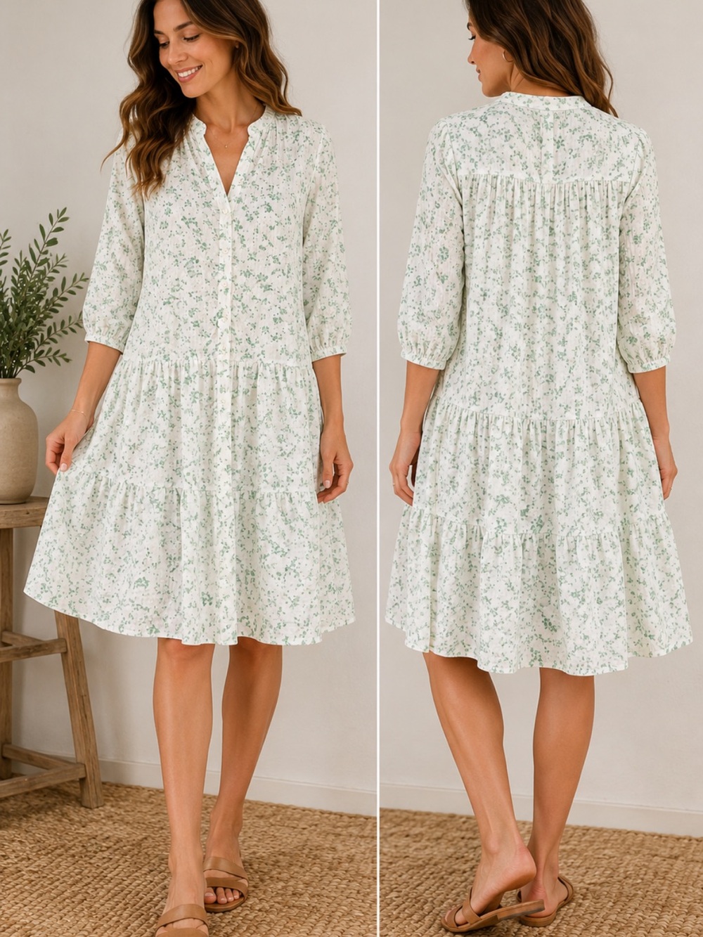 Peppermint Floral Textured Tiered Dress Cottagecore Prairie Boho Large